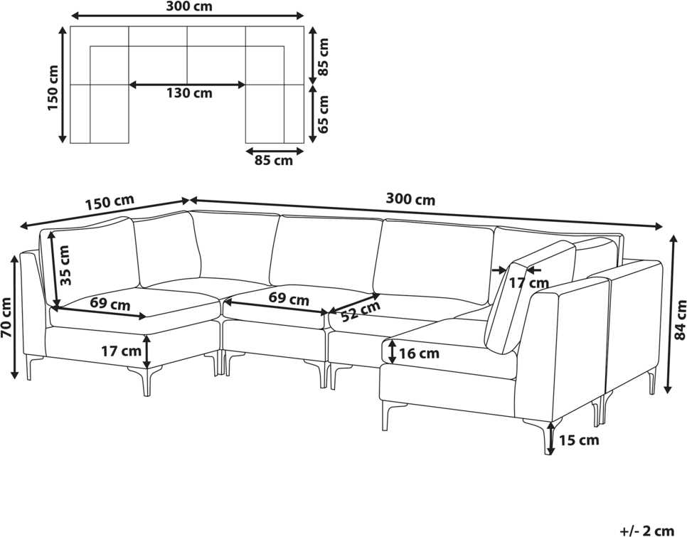 Beliani Modulinė U formos sofa 6 asmenims EVJA žalias veliūras