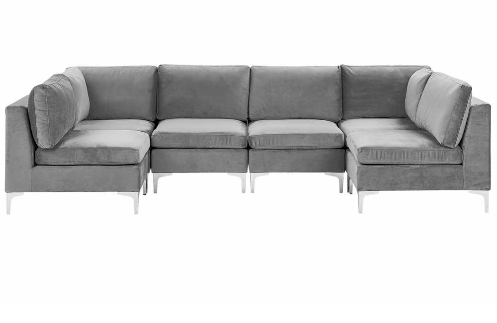 Beliani Modulinė U formos sofa 6 asmenims EVJA pilko veliūro