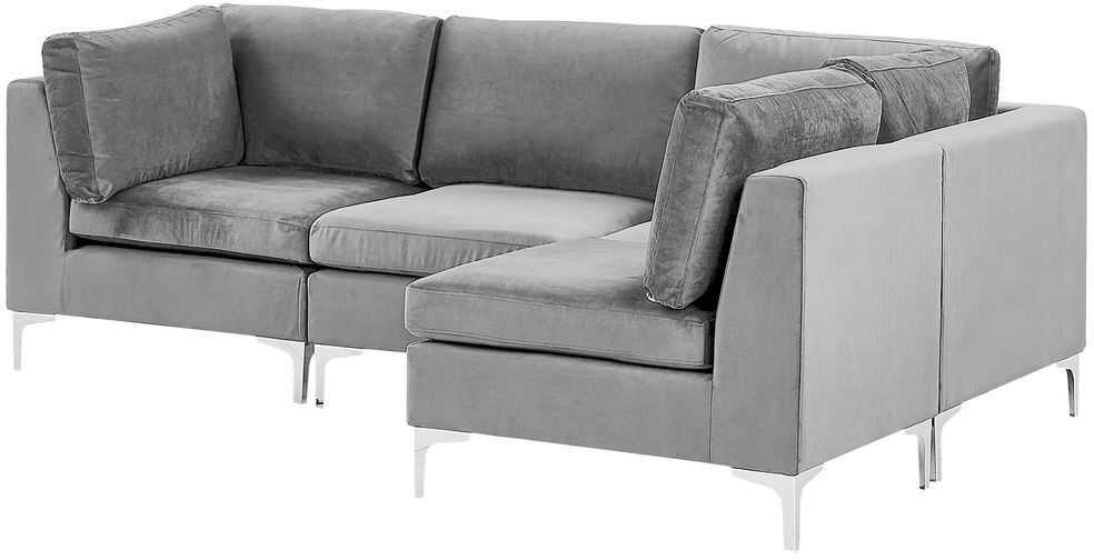 Beliani 4 vietų modulinė kampinė sofa EVJA, kairinė, pilkas veliūras