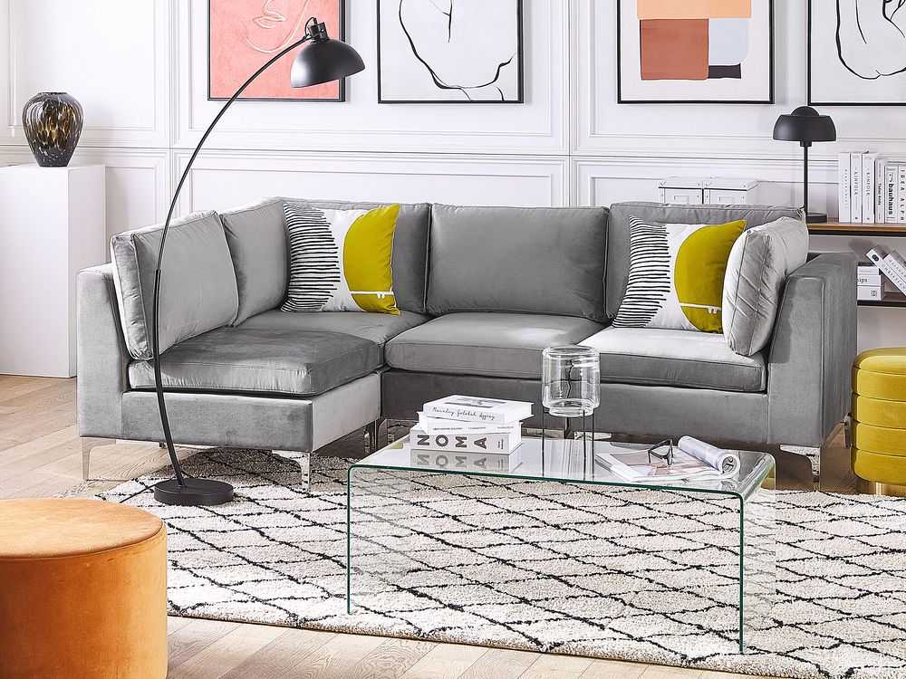 Beliani 4 vietų modulinė sofa EVJA dešininė pilka veliūrinė