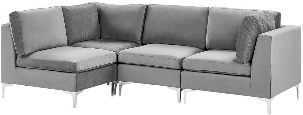 Beliani 4 vietų modulinė sofa EVJA dešininė pilka veliūrinė