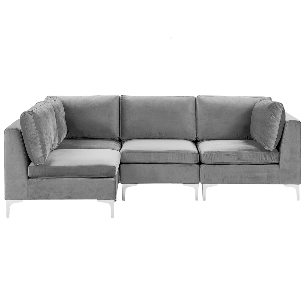 Beliani 4 vietų modulinė sofa EVJA dešininė pilka veliūrinė