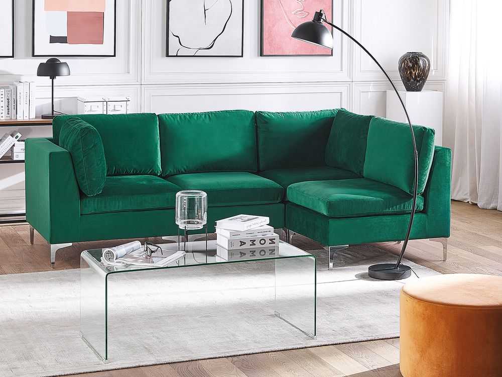 Beliani Modulinė sofa EVJA 4 asmenims, kairinė, žalia, veliūras