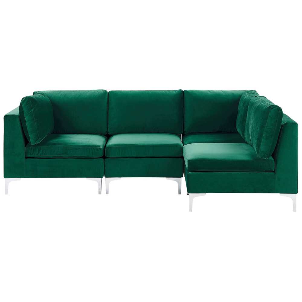 Beliani Modulinė sofa EVJA 4 asmenims, kairinė, žalia, veliūras