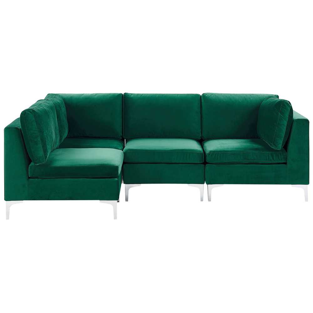 Beliani Modulinė sofa EVJA skirta 4 asmenims, dešininė, žalia, veliūrinė