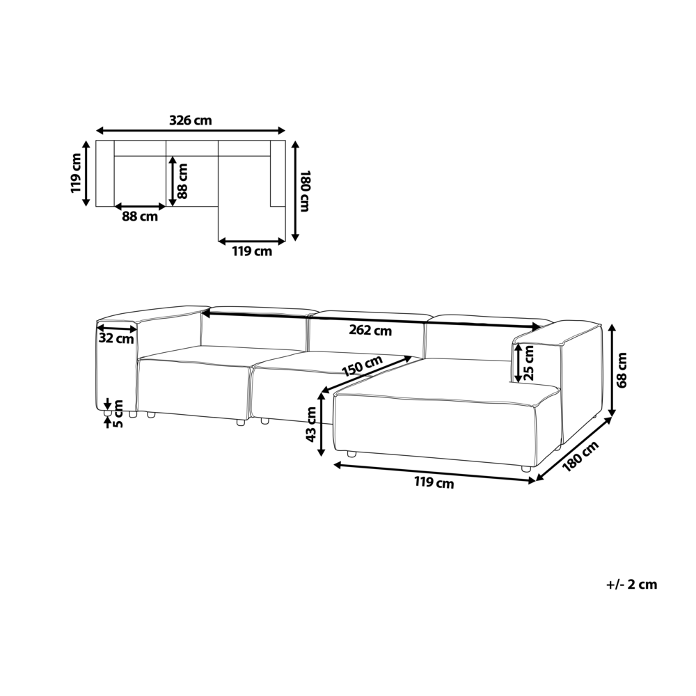 Beliani Kairinis modulinis kampinis sofa ARDAL, smėlio spalvos