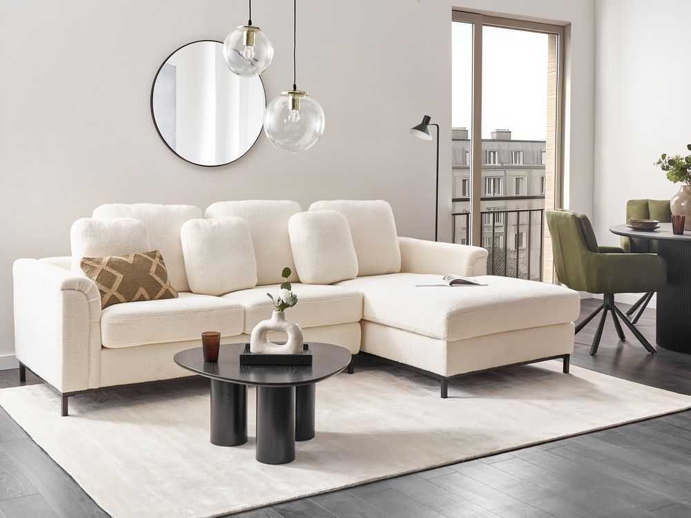 Beliani 4 vietų kampinė sofa OSLO Boucle balta kairinė