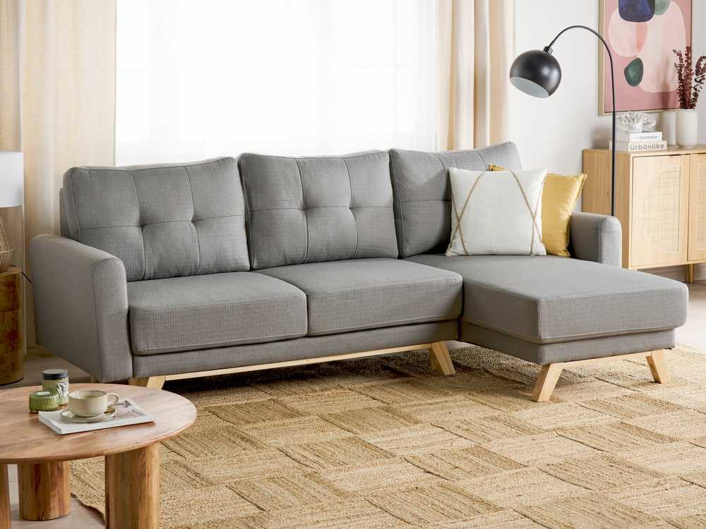 Beliani Išskleidžiama 3 vietų sofa SIRO pilkos spalvos su patalynės dėže, kairinė