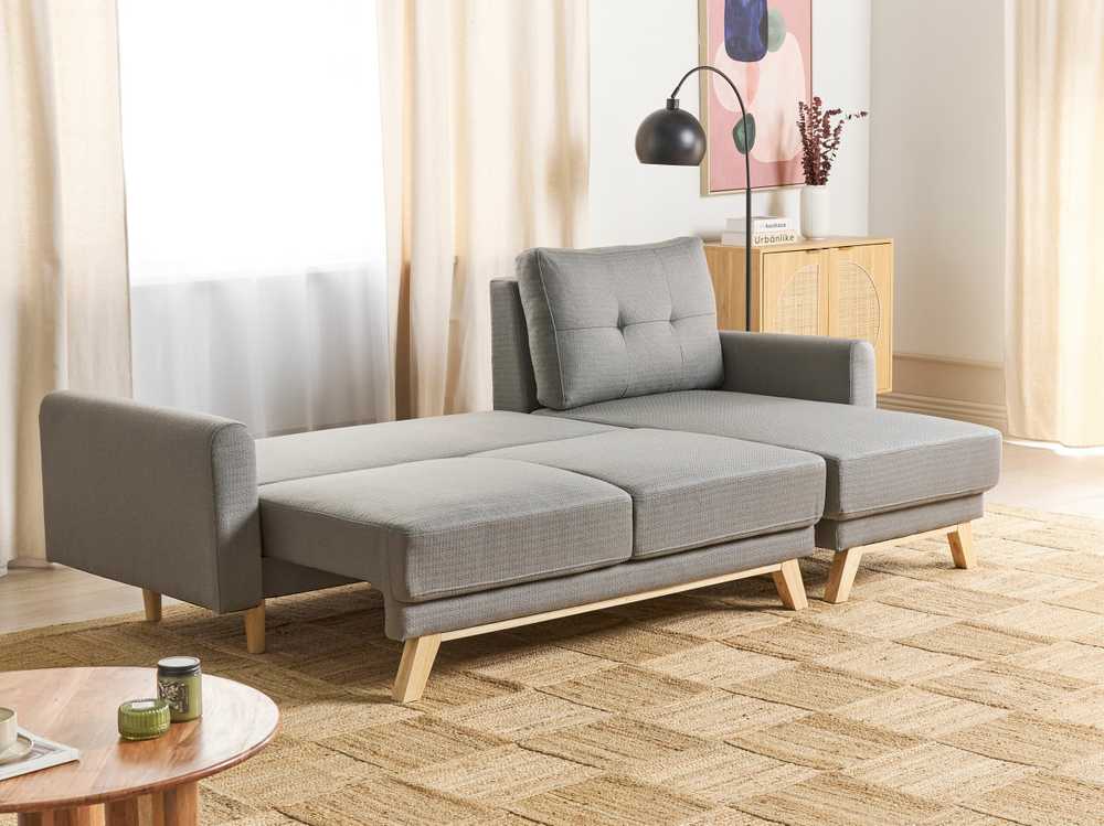 Beliani Išskleidžiama 3 vietų sofa SIRO pilkos spalvos su patalynės dėže, kairinė
