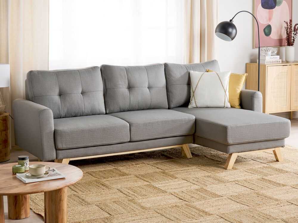 Beliani Išskleidžiama 3 vietų sofa SIRO pilkos spalvos su patalynės dėže, kairinė