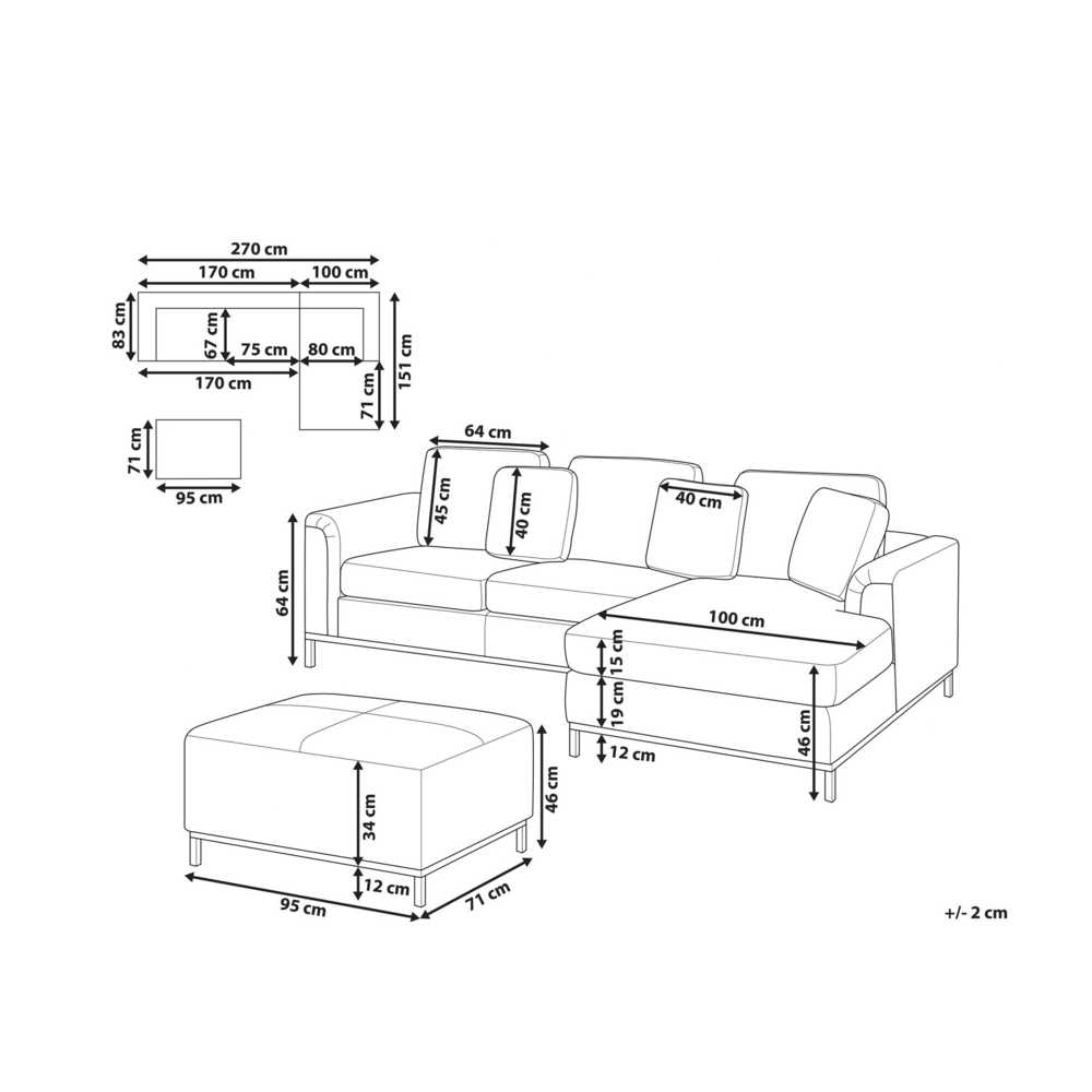 Beliani 5 vietų kampinė sofa OSLO Boucle balta su pufu, kairinė