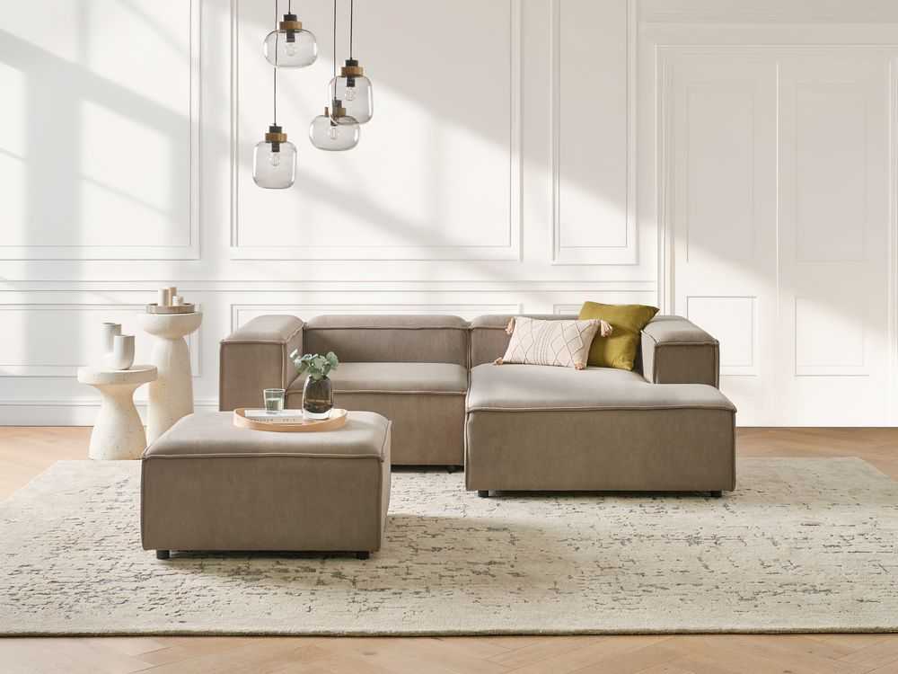 Beliani Modulinė 3 vietų kairinė sofa ARDAL šviesiai ruda su otomanu iš velveto