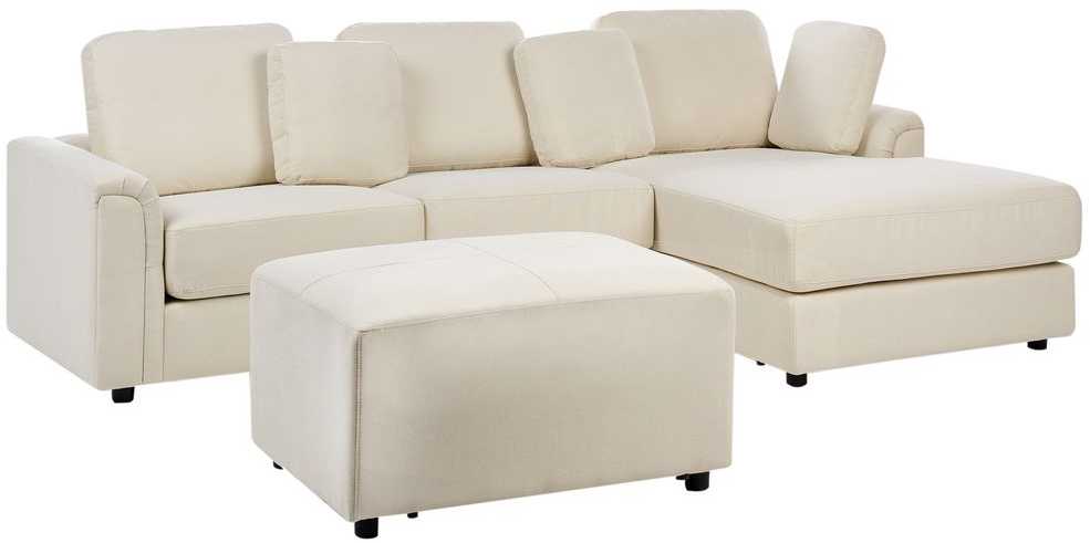Beliani Kampinė sofa KOHLO 4 asmenims, šviesiai smėlio spalvos, su otomana, kairinė