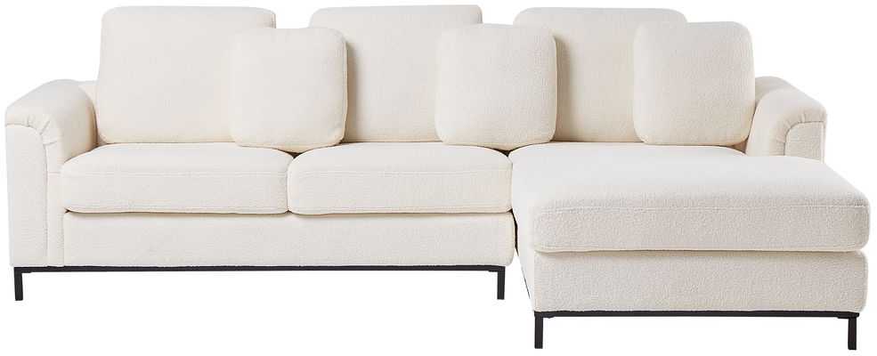 Beliani 5 vietų kampinė sofa OSLO Boucle balta su pufu, kairinė