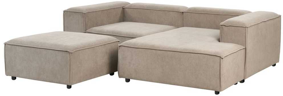 Beliani Modulinė 3 vietų kairinė sofa ARDAL šviesiai ruda su otomanu iš velveto