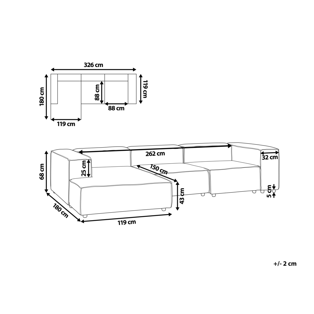 Beliani Modulinė kampinė sofa 4 asmenims ARDAL, smėlio spalvos, dešininė