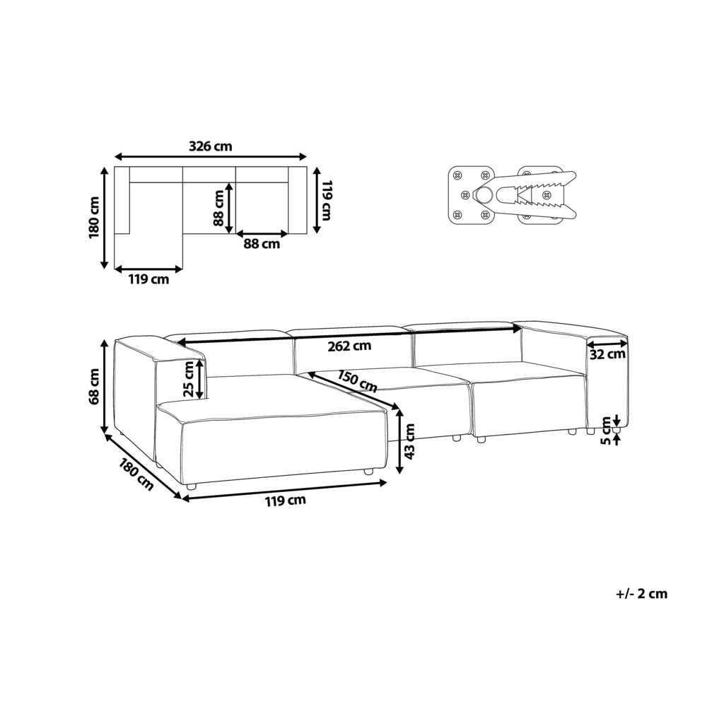 Beliani Modulinė kampinė sofa 4 asmenims ARDAL, smėlio spalvos, dešininė