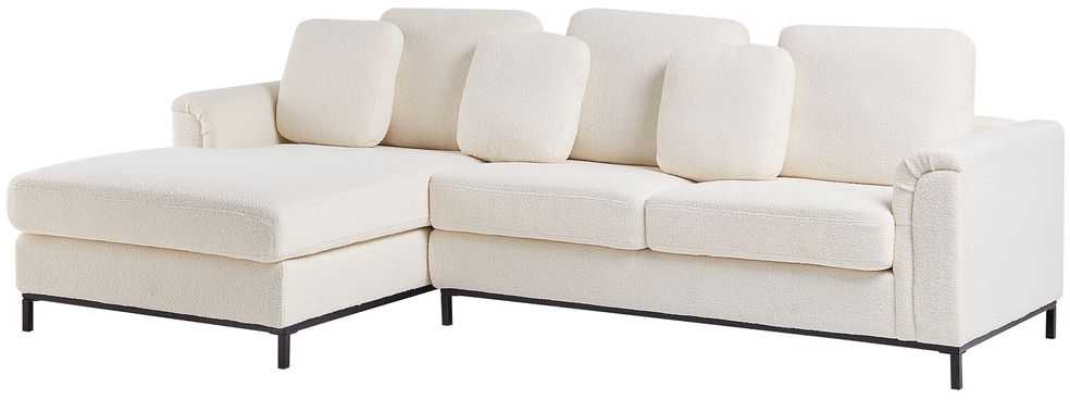 Beliani 4 vietų kampinė sofa OSLO, balta, dešininė, boucle audinys