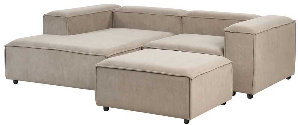 Beliani Trijų vietų modulinė kampinė sofa ARDAL dešininė, šviesiai ruda, velvetas su otomanu