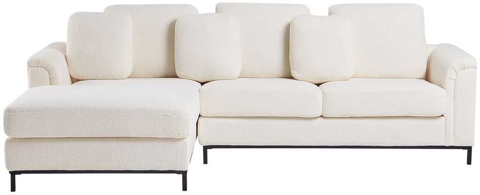 Beliani 5 vietų kampinė sofa OSLO, balta, bouclé audinys, su atrama kojoms, dešininė