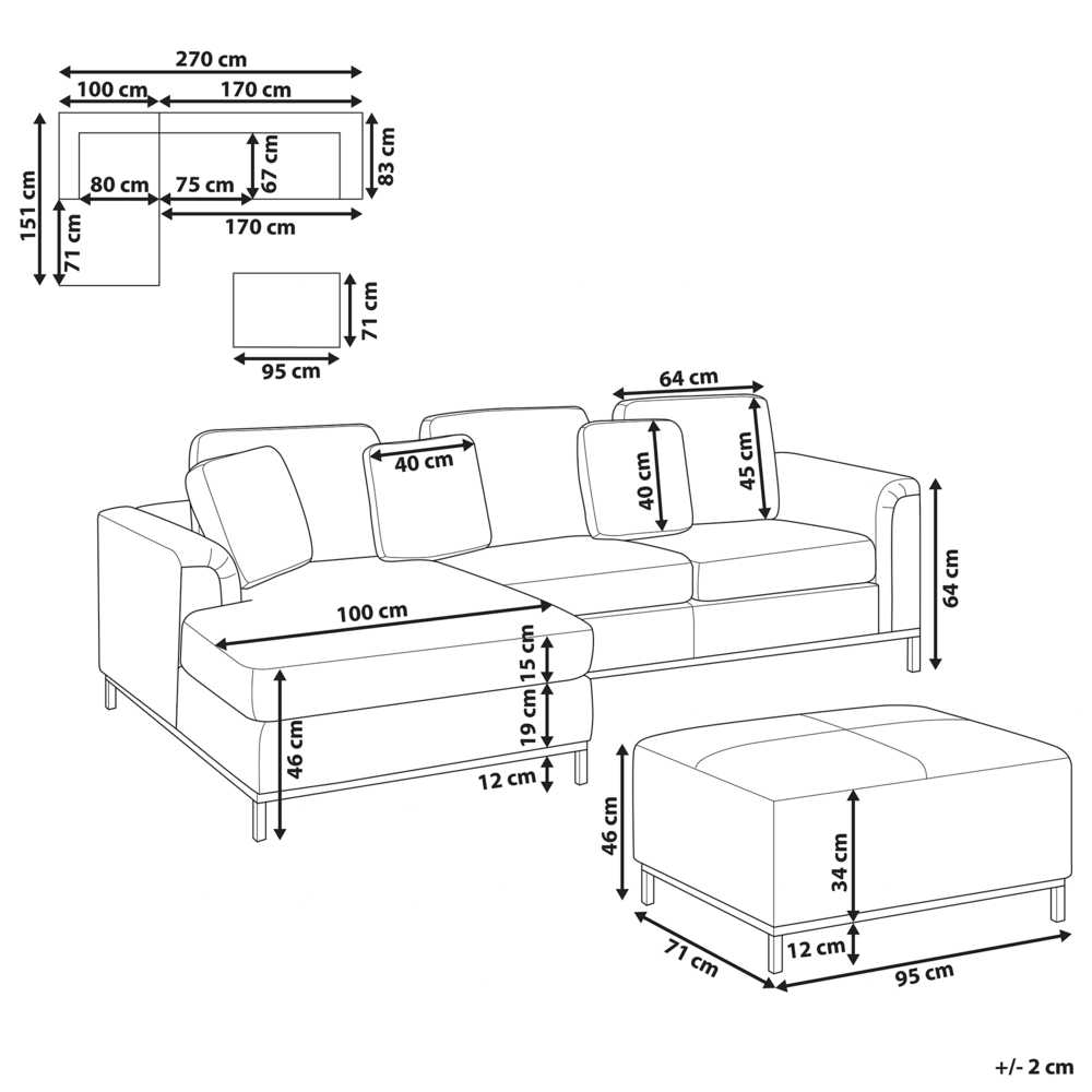 Beliani 5-vietė kampinė sofa OSLO, smėlio spalvos, su pufu, dešininė