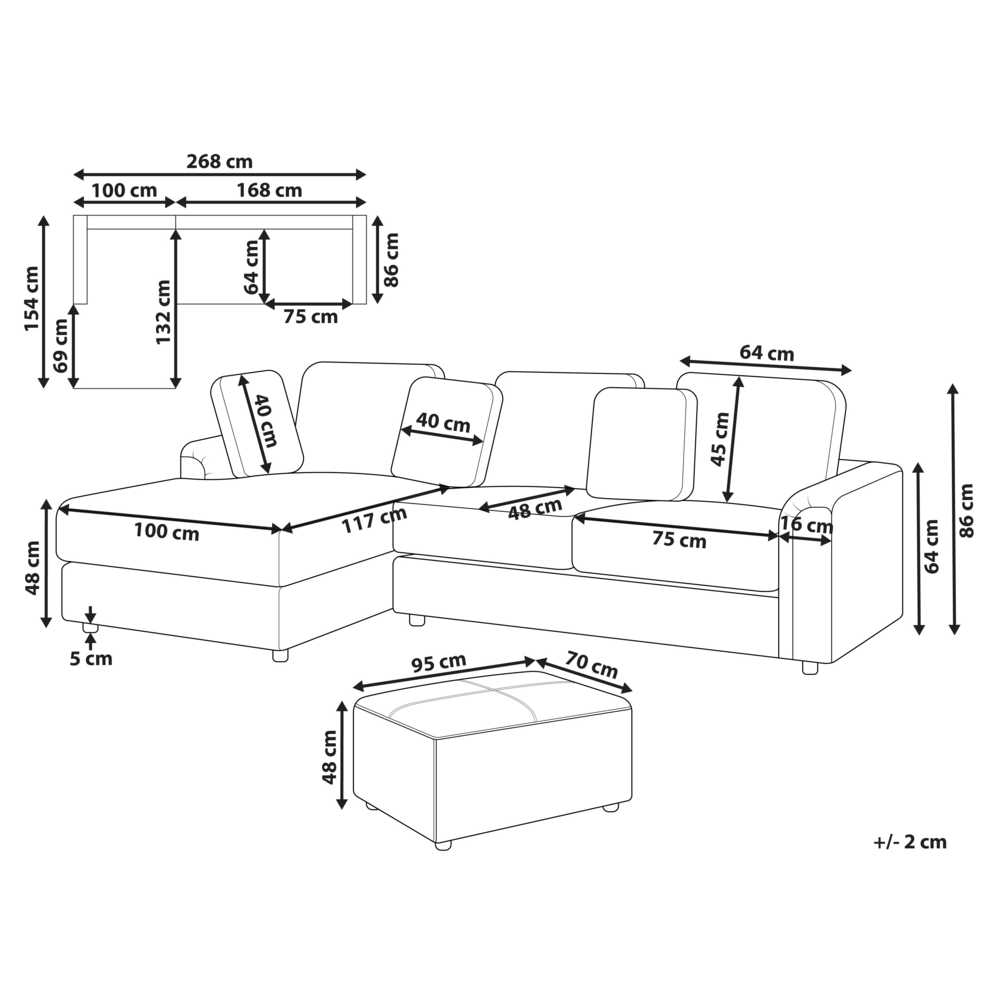 Beliani 4 vietų kampinė sofa KOHLO smėlio ir pilkos spalvos su pufas dešininė