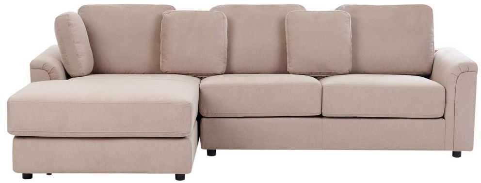 Beliani 4 vietų kampinė sofa KOHLO smėlio ir pilkos spalvos su pufas dešininė