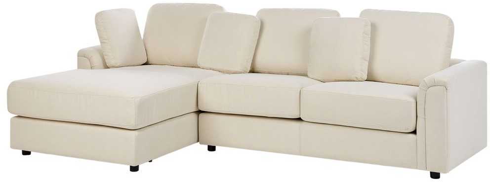 Beliani 4 vietų kampinė sofa KOHLO šviesiai smėlio spalvos su pufu dešininė