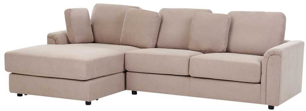 Beliani 4 vietų kampinė sofa KOHLO smėlio ir pilkos spalvos su pufas dešininė