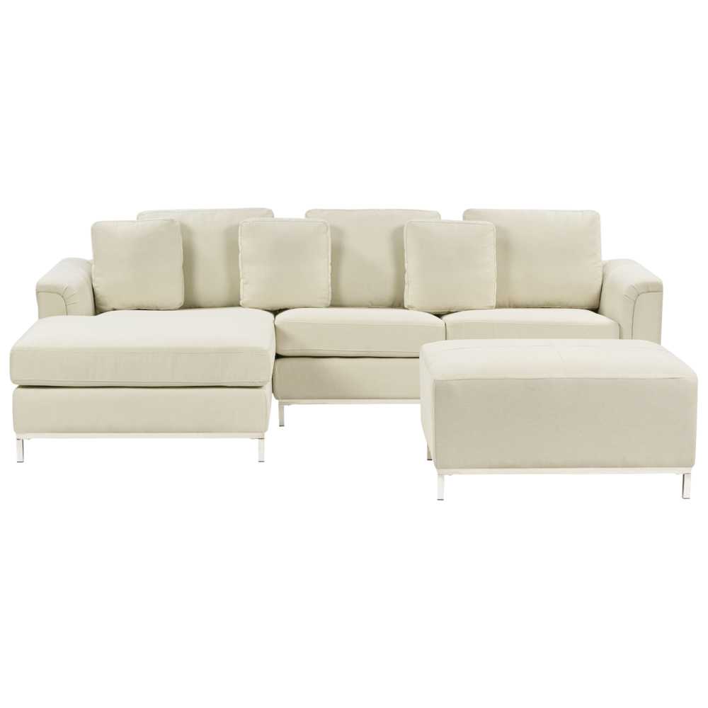 Beliani 5-vietė kampinė sofa OSLO, smėlio spalvos, su pufu, dešininė