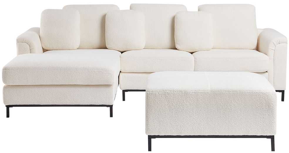 Beliani 5 vietų kampinė sofa OSLO, balta, bouclé audinys, su atrama kojoms, dešininė
