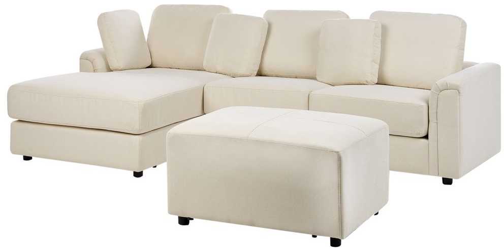 Beliani 4 vietų kampinė sofa KOHLO šviesiai smėlio spalvos su pufu dešininė