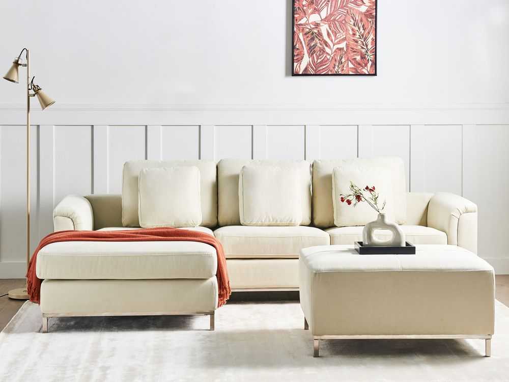 Beliani 5-vietė kampinė sofa OSLO, smėlio spalvos, su pufu, dešininė