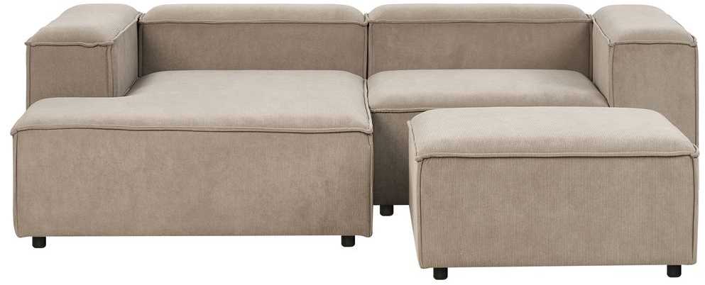 Beliani Trijų vietų modulinė kampinė sofa ARDAL dešininė, šviesiai ruda, velvetas su otomanu