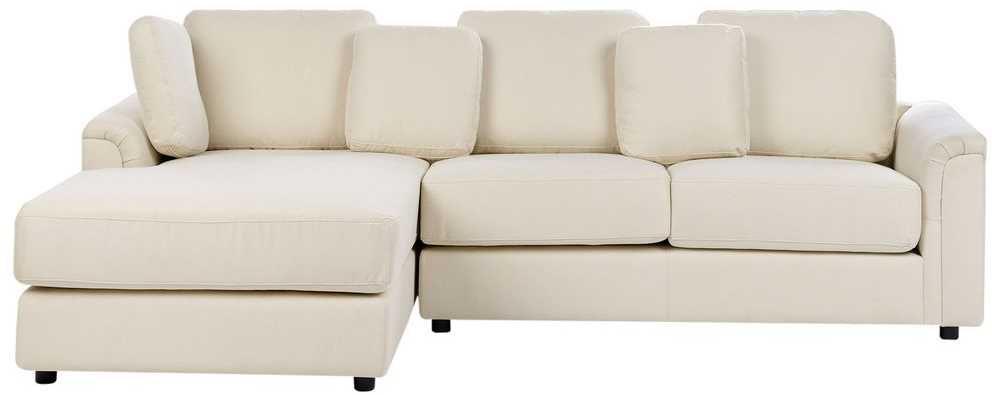 Beliani 4 vietų kampinė sofa KOHLO šviesiai smėlio spalvos su pufu dešininė