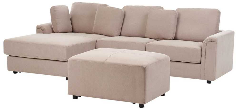 Beliani 4 vietų kampinė sofa KOHLO smėlio ir pilkos spalvos su pufas dešininė