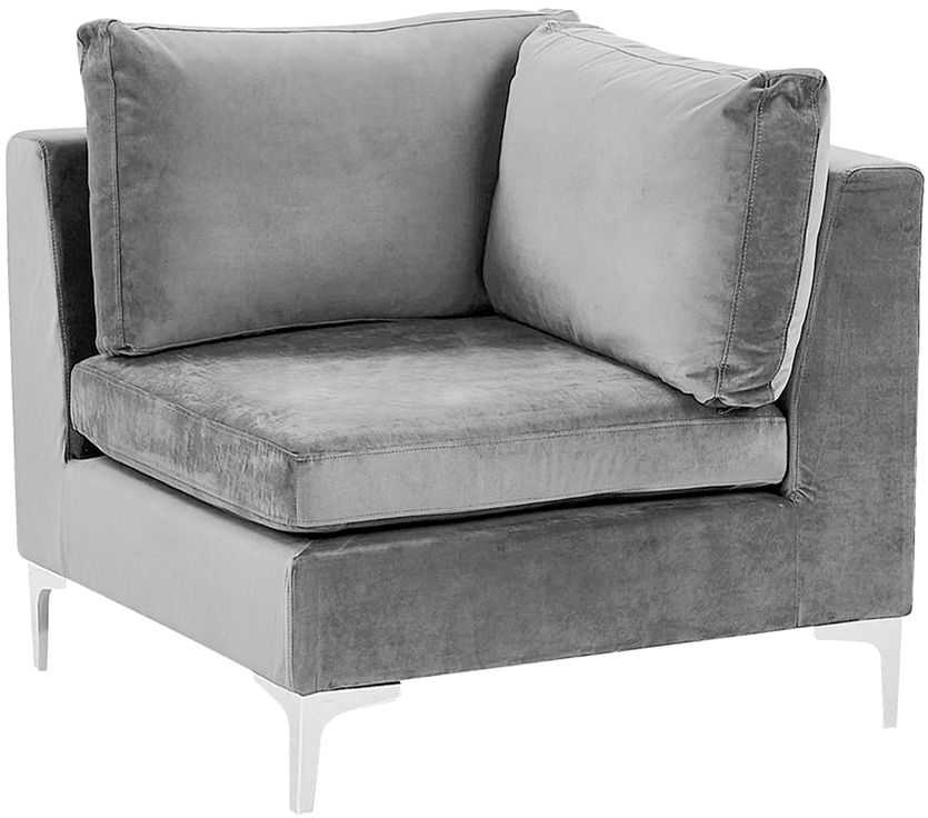 Beliani 4 vietų modulinė sofa EVJA, dešininė, pilka, veliūrinė, su otomane