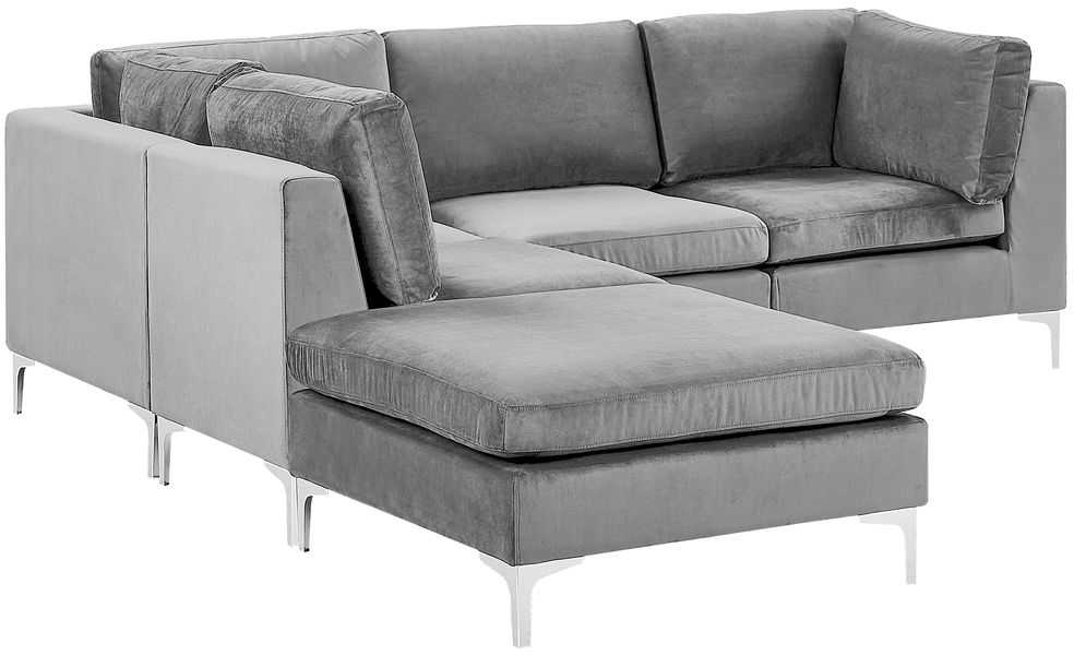 Beliani 4 vietų modulinė sofa EVJA, dešininė, pilka, veliūrinė, su otomane