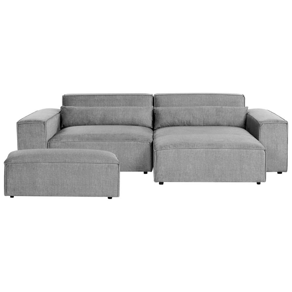 Beliani Trijų vietų modulinė sofa HELLNAR kairinė, pilka su otomane