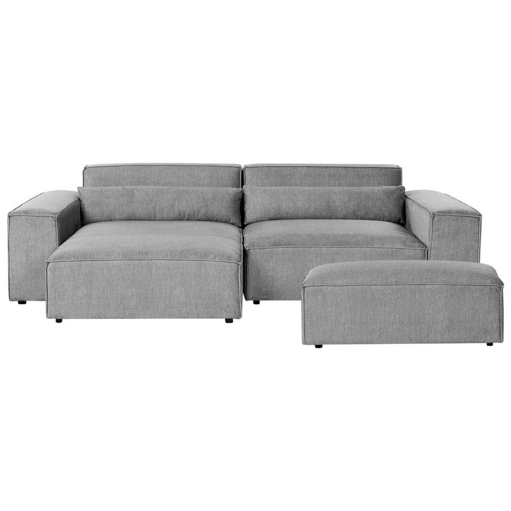 Beliani Modulinė 3 vietų kampinė sofa HELLNAR dešininė, pilka su otomane