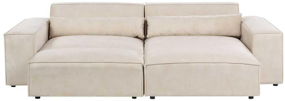 Beliani Modulinė 3 vietų kampinė sofa HELLNAR su otomana, veliūras, šviesiai smėlio spalvos, kairinė