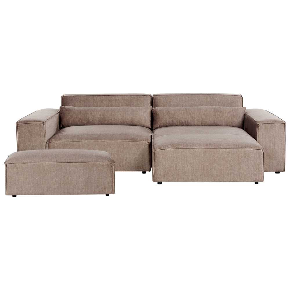 Beliani HELLNAR modulinė kampinė sofa 3 vietų su pufu, šviesiai ruda, kairinė
