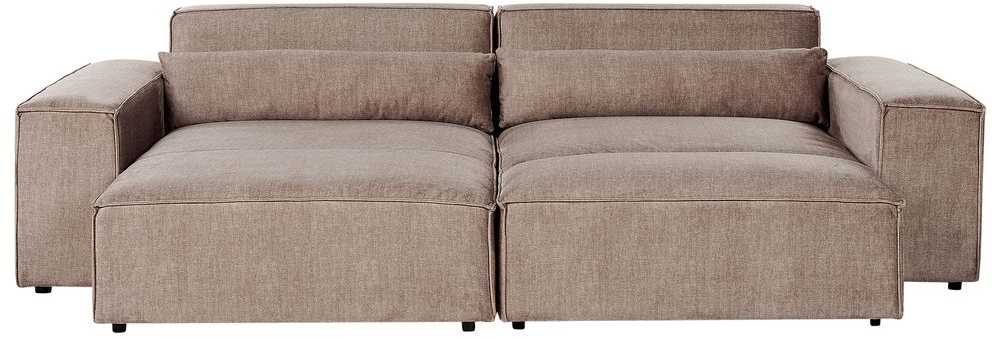 Beliani 3 vietų modulinė kampinė sofa HELLNAR su pufu, šviesiai ruda, dešininė