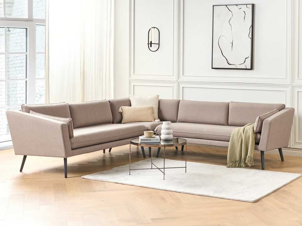 Beliani 5 vietų sodo kampinė sofa LORETELLO smėlio spalvos
