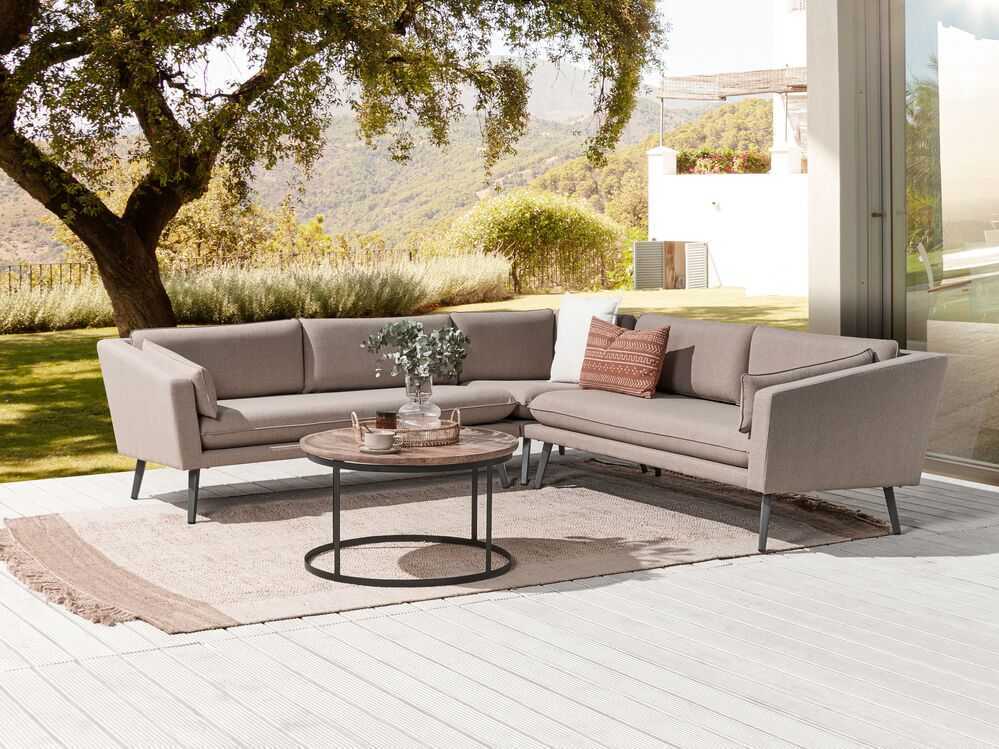 Beliani 5 vietų sodo kampinė sofa LORETELLO smėlio spalvos