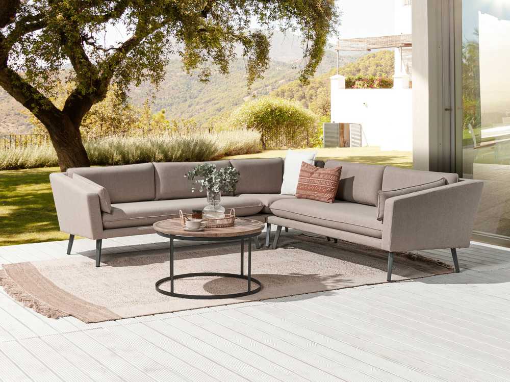 Beliani 5 vietų sodo kampinė sofa LORETELLO smėlio spalvos