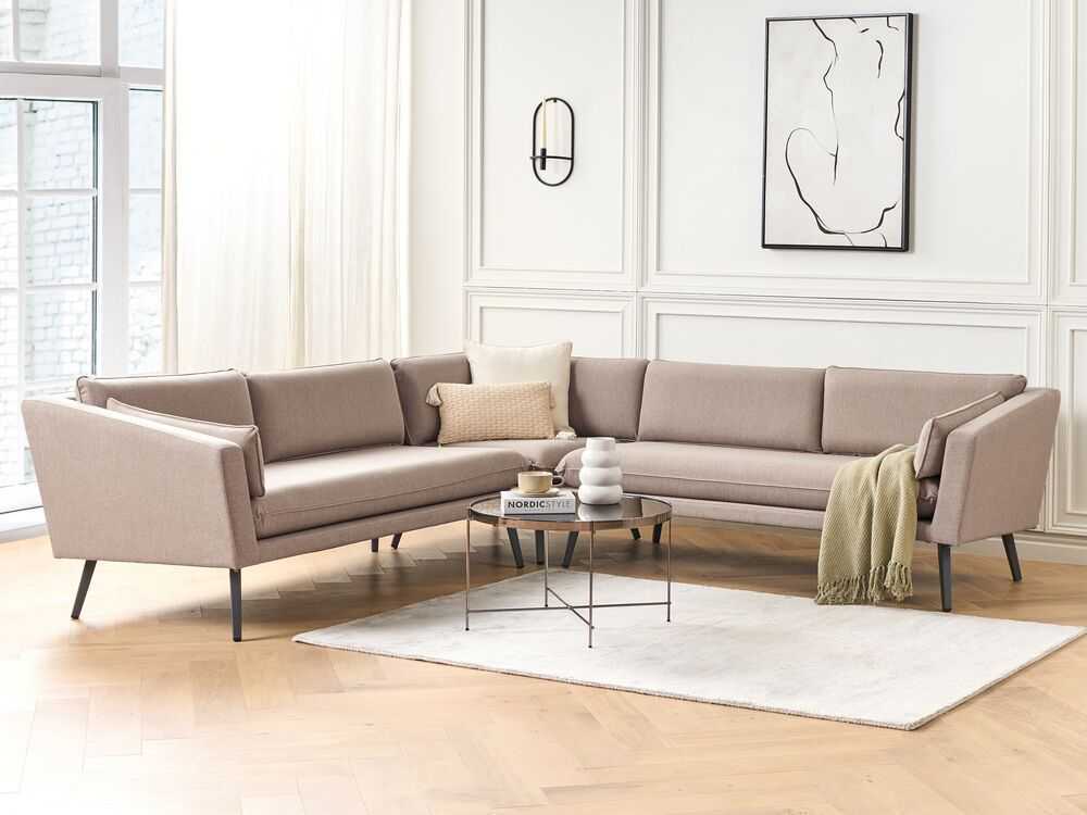 Beliani 5 vietų sodo kampinė sofa LORETELLO smėlio spalvos