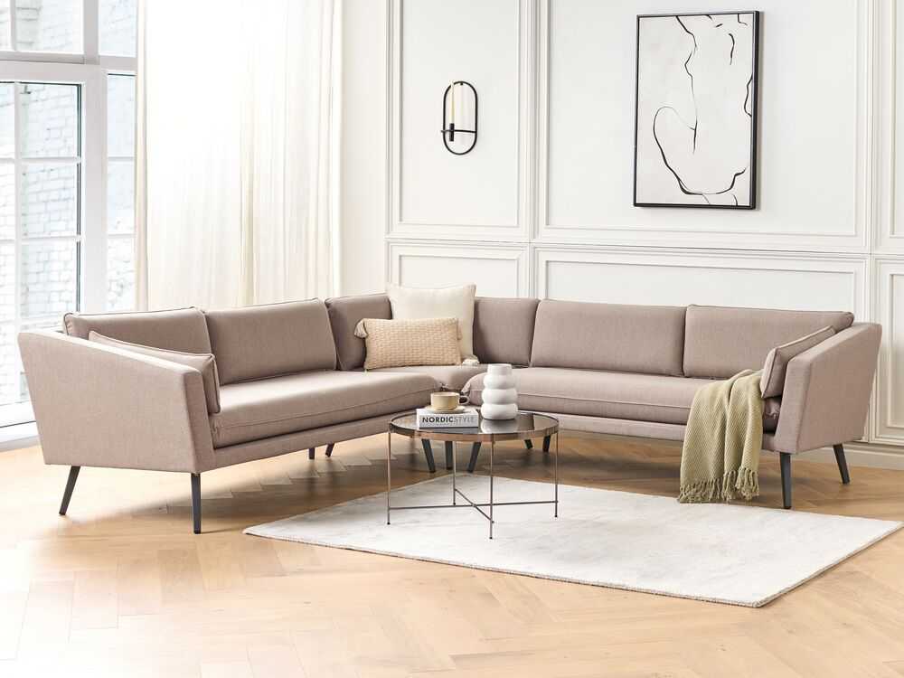 Beliani 5 vietų sodo kampinė sofa LORETELLO smėlio spalvos