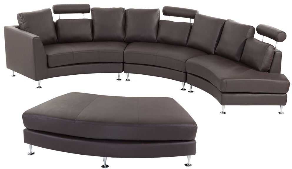 Beliani Pusapvalė 7 vietų sofa ROTUNDE Natūrali oda Ruda