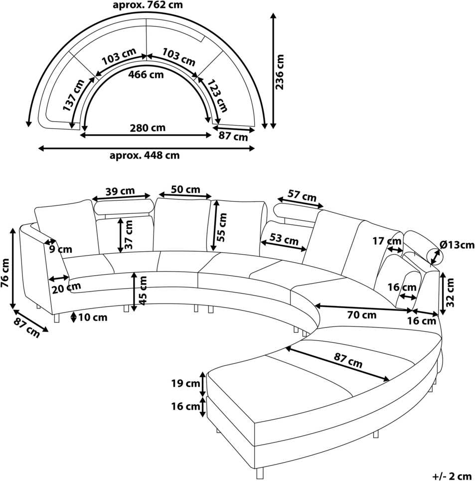 Beliani Pusapvalė 7 vietų sofa ROTUNDE Natūrali oda Ruda